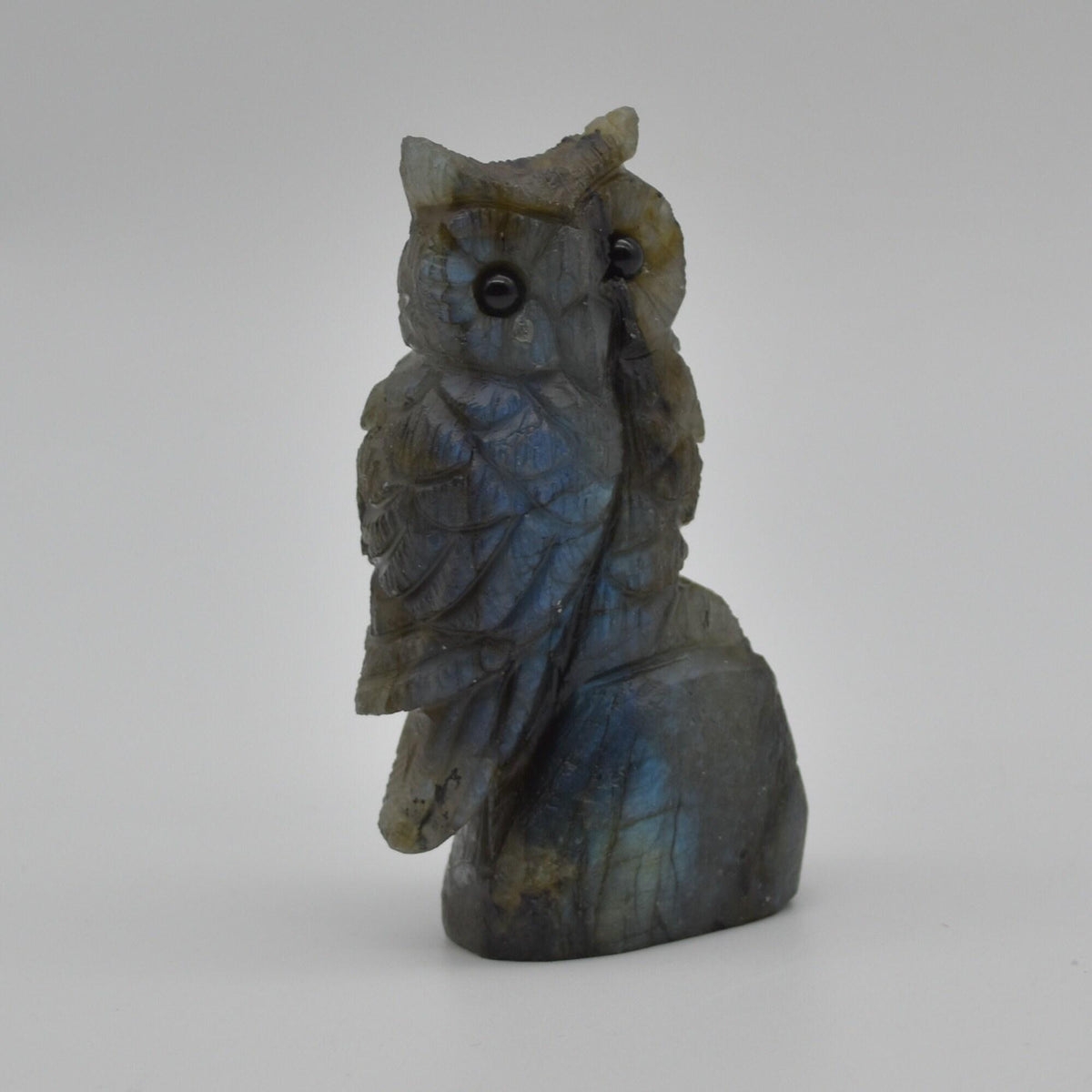 Labradorite Crystal Carved Owl - 8.5cm - 167 grams #01