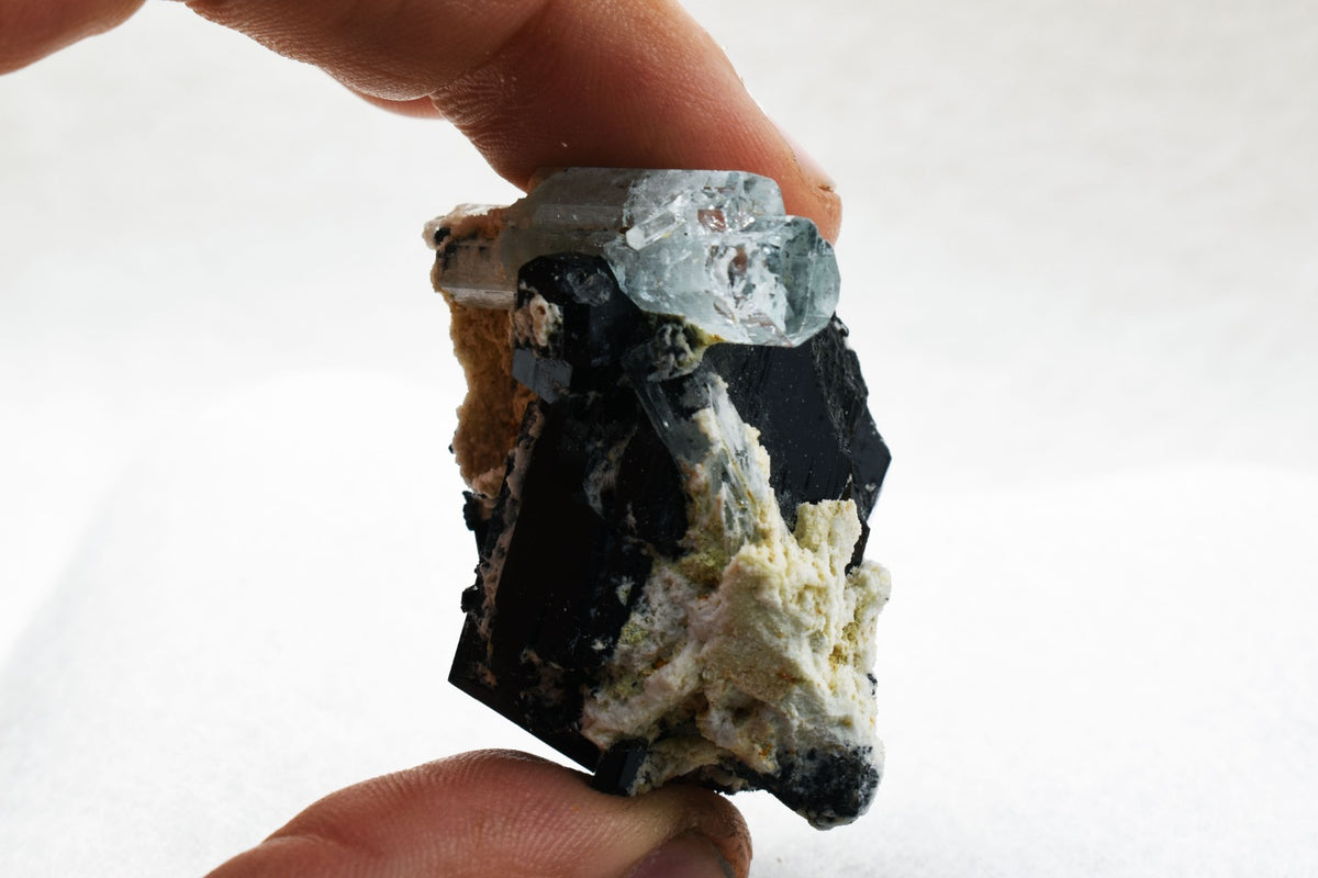 Beryl var. Aquamarine with Schorl Black Tourmaline & Feldspar from Erongo Mountains, Namibia - 43.6 grams #A11