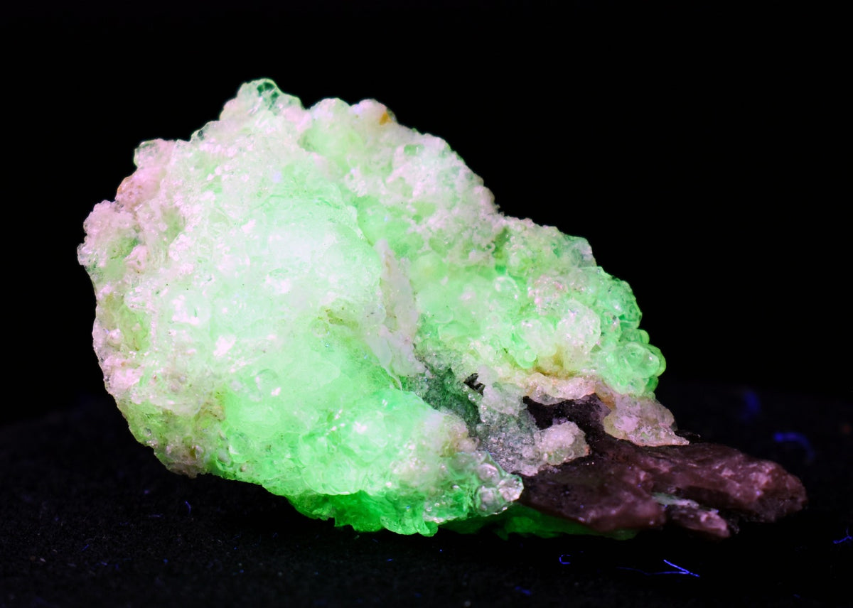 Fluorescent Hyalite Opal with Smoky Quartz, Black Tourmaline - Mineral from Erongo Mountains Namibia, 22 grams