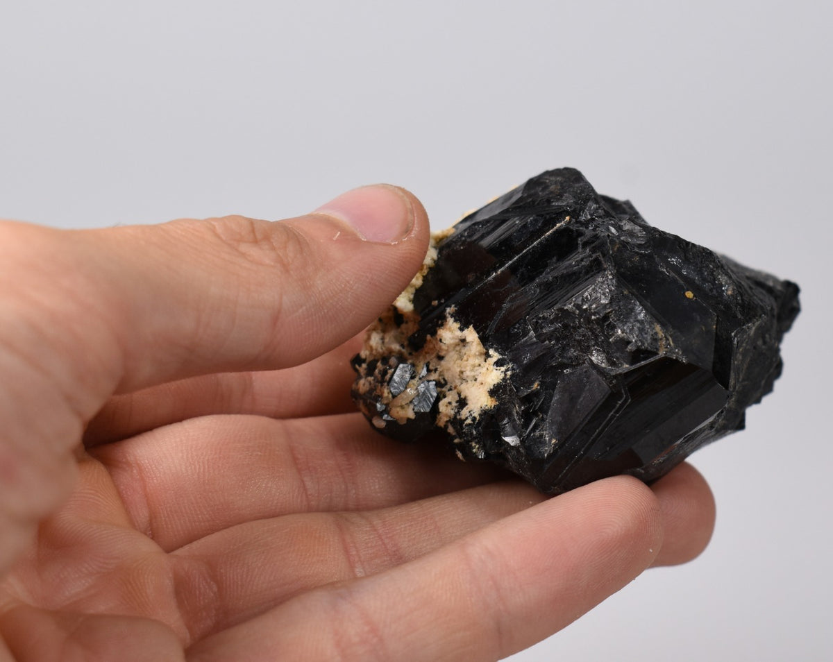 Lustrous Black Tourmaline On Feldspar - Raw Schorl Crystal Cluster - Natural Mineral Specimen - 138 Grams - Crystal Decor