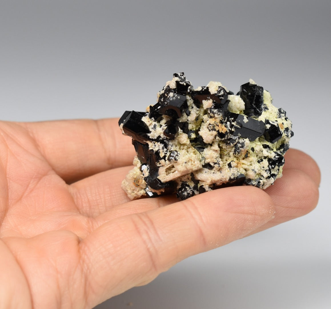 Lustrous Black Tourmaline On Feldspar - Raw Schorl Crystal Cluster - Natural Mineral Specimen - 38 Grams - Crystal Decor