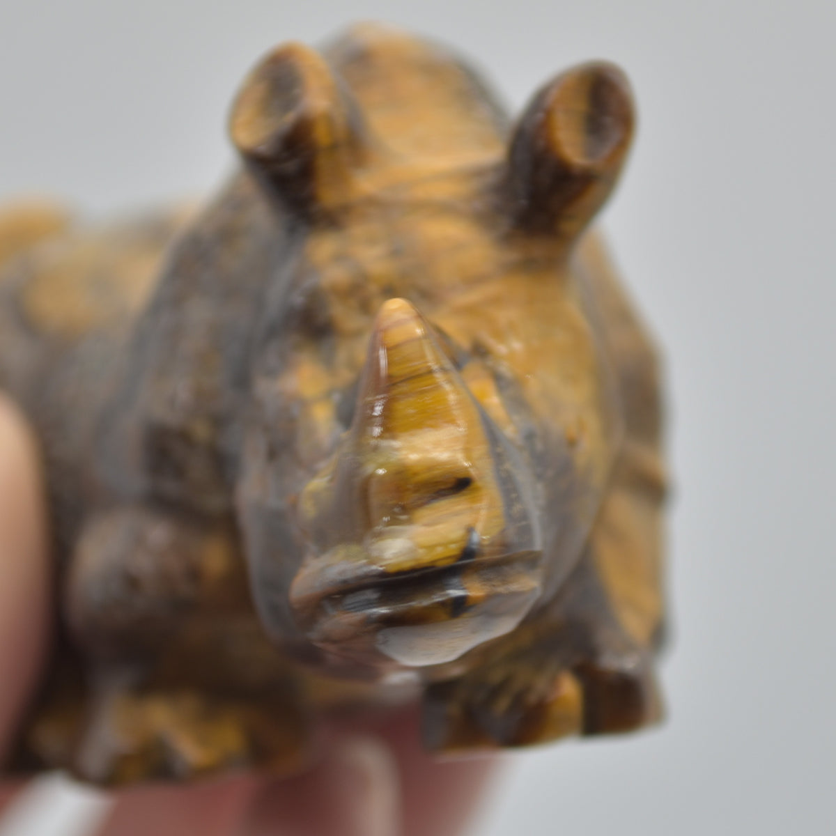 Tiger Eye Gemstone Carving - Rhino - 9.8cm - #02
