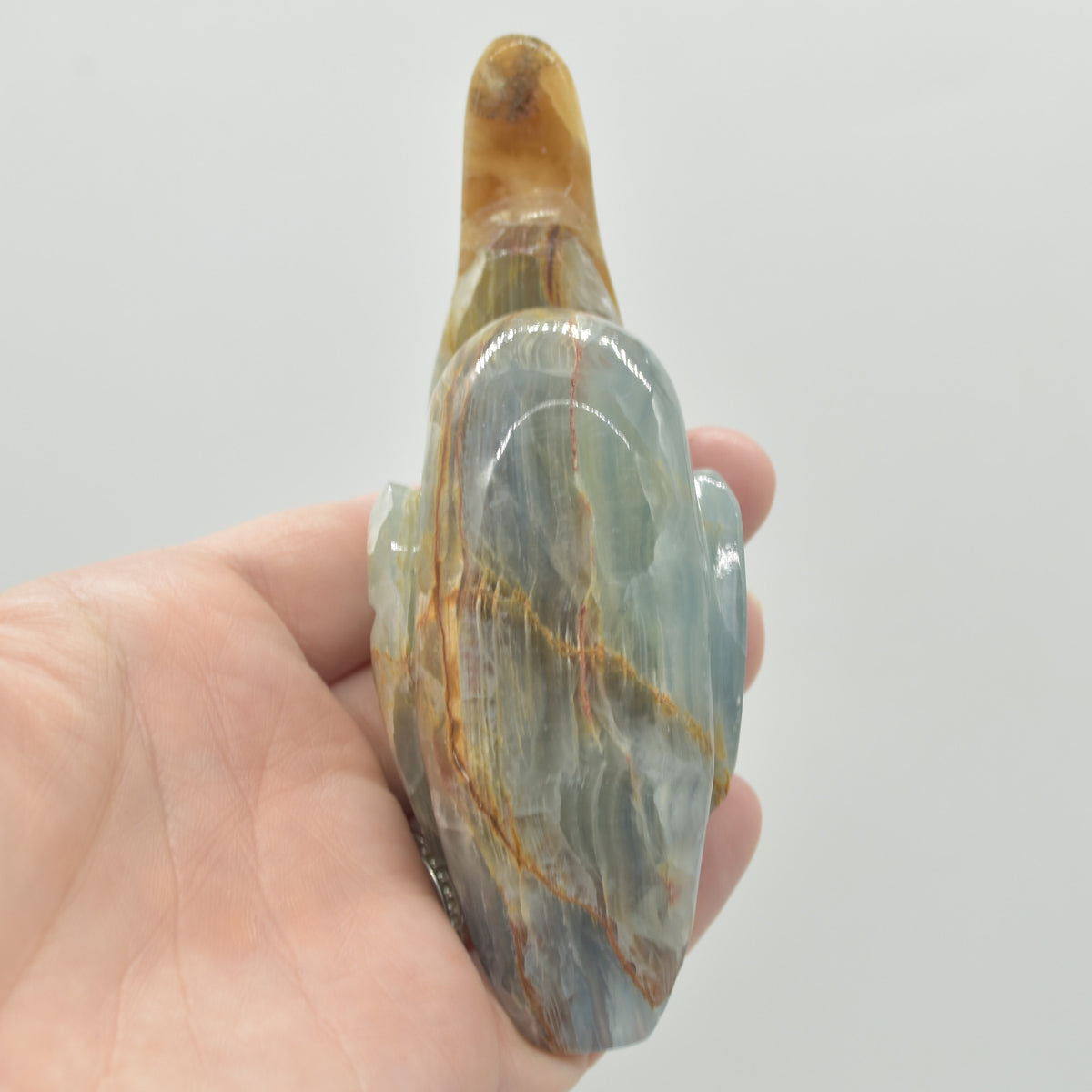 Blue Onyx (Lemurian Aquatine Calcite) Crystal Carved Duck - 191 grams #07