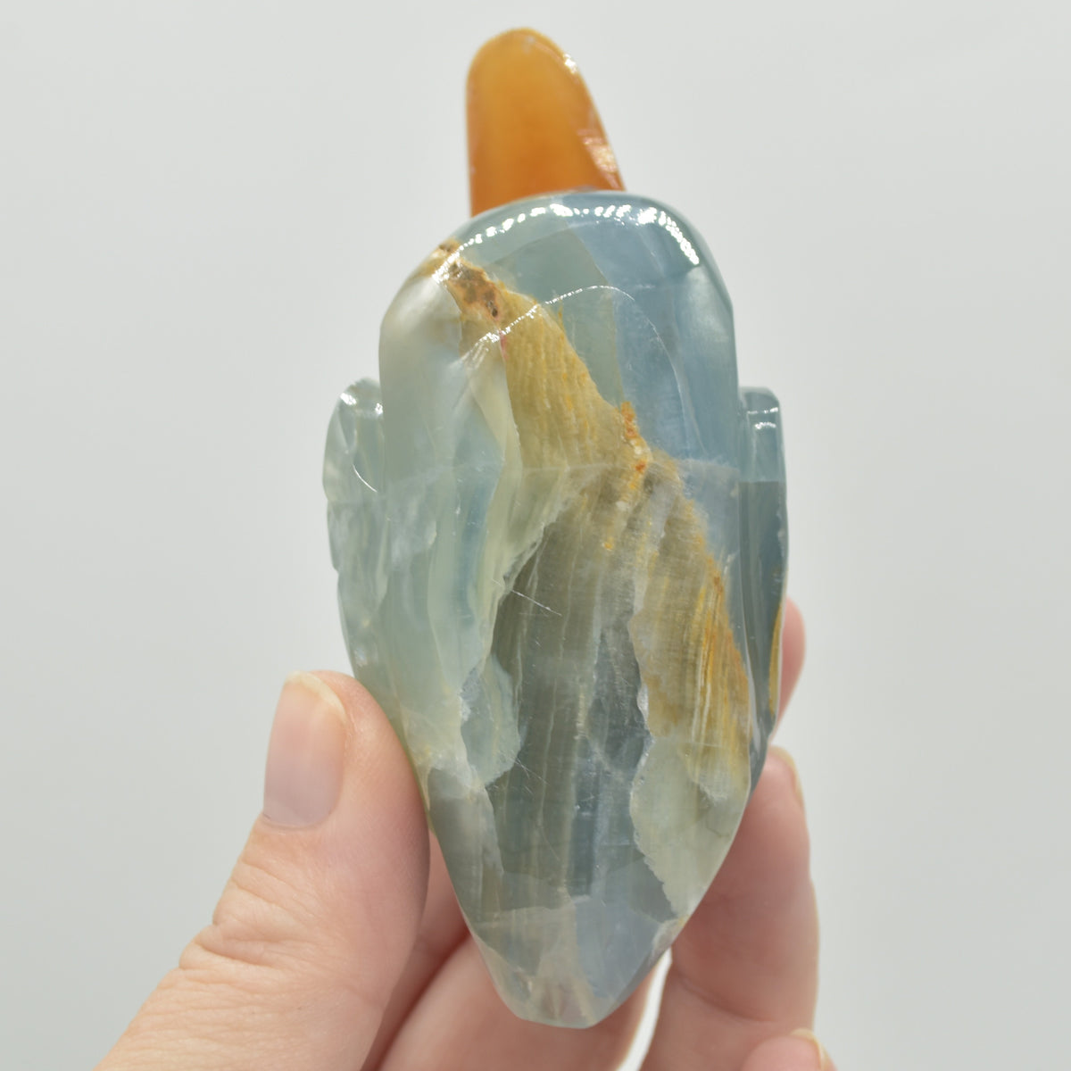 Blue Onyx (Lemurian Aquatine Calcite) Crystal Carved Duck - 194 grams #09