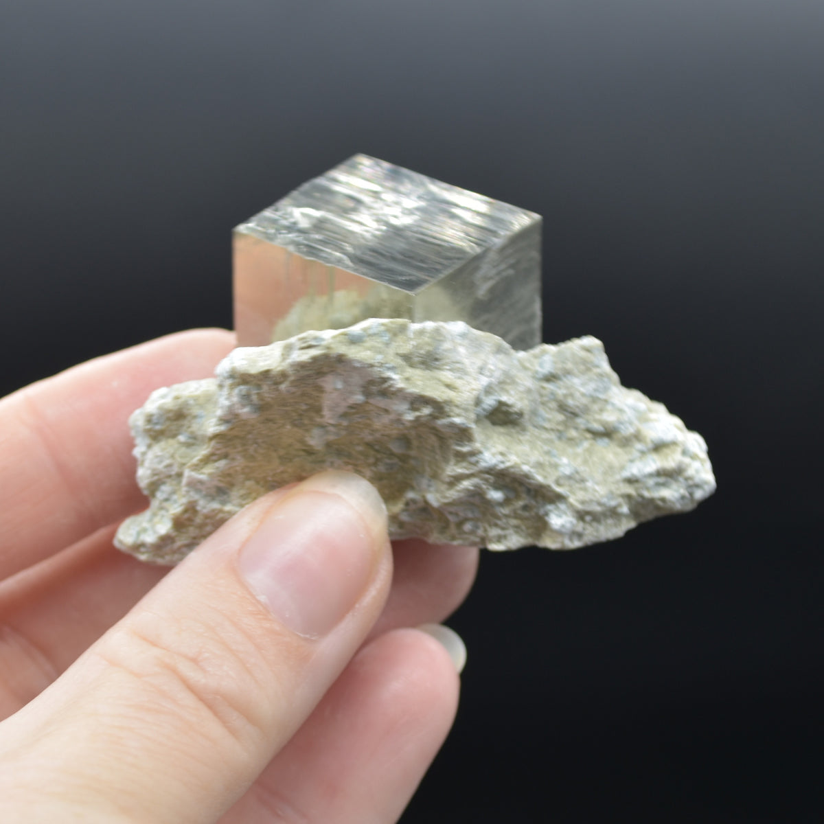 Pyrite Natural Crystal Cube Cluster in Basalt Matrix from Navajun, Spain, Fools Gold, 78 grams #25