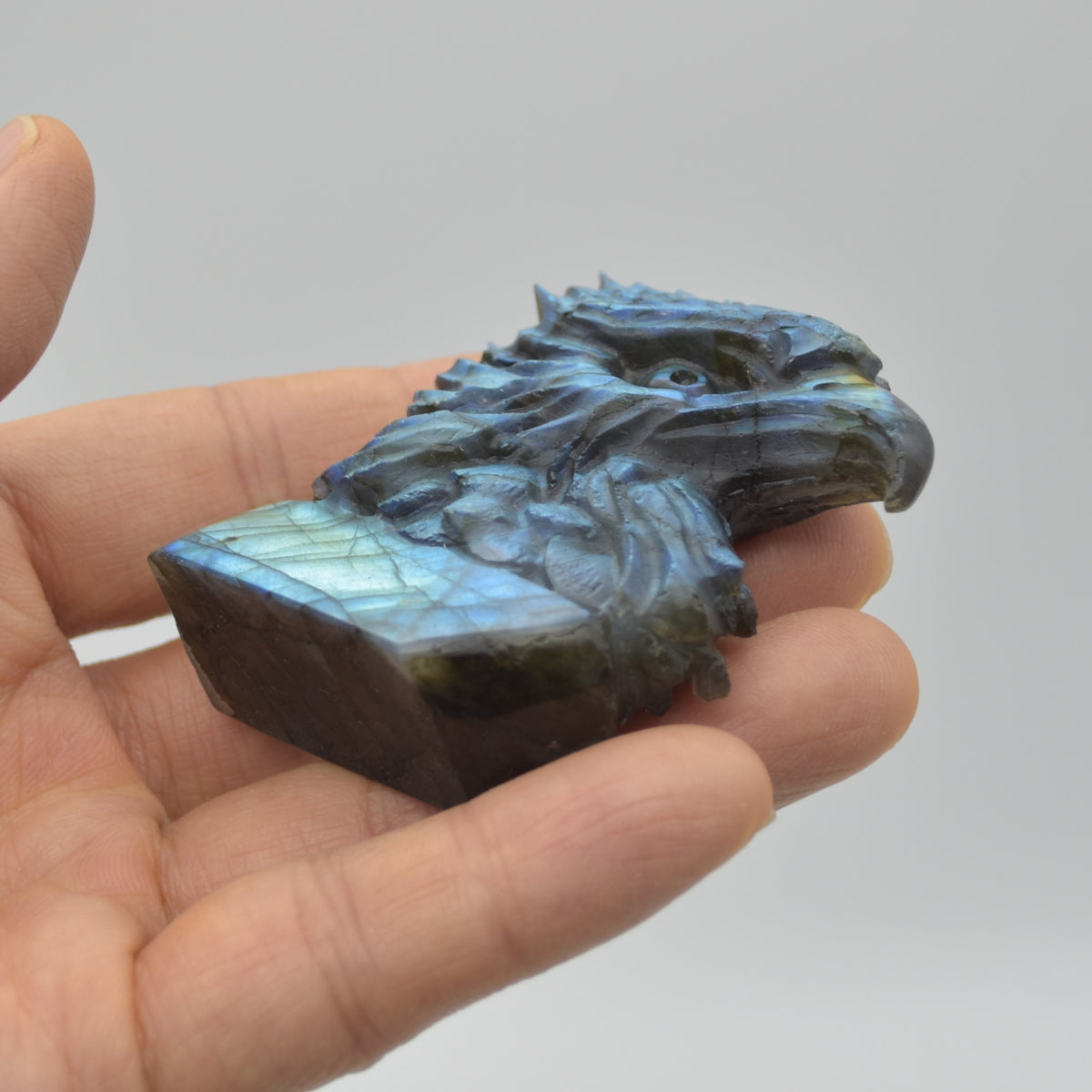 Labradorite Flat Crystal Eagle Head - 5.5cm x 5cm x 2cm - 74 grams # 02
