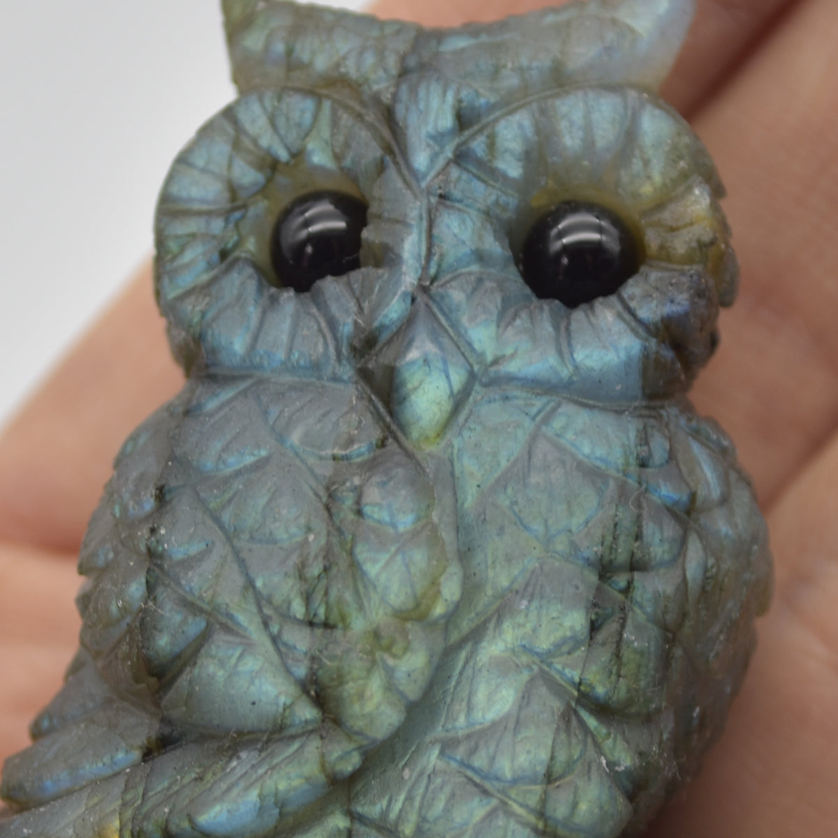 Labradorite Crystal Owl on Rock - 6cm x 4.5cm x 2.5cm - 81 grams #03