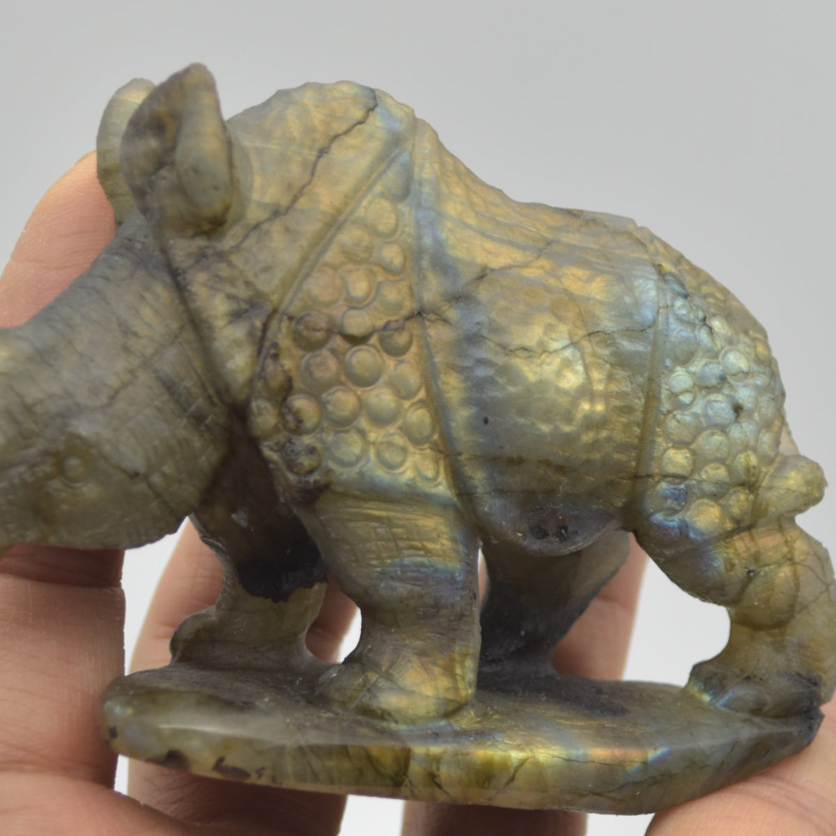 Labradorite Crystal Rhinoceros - 6cm x 10.5cm x 3cm - 176 grams #04