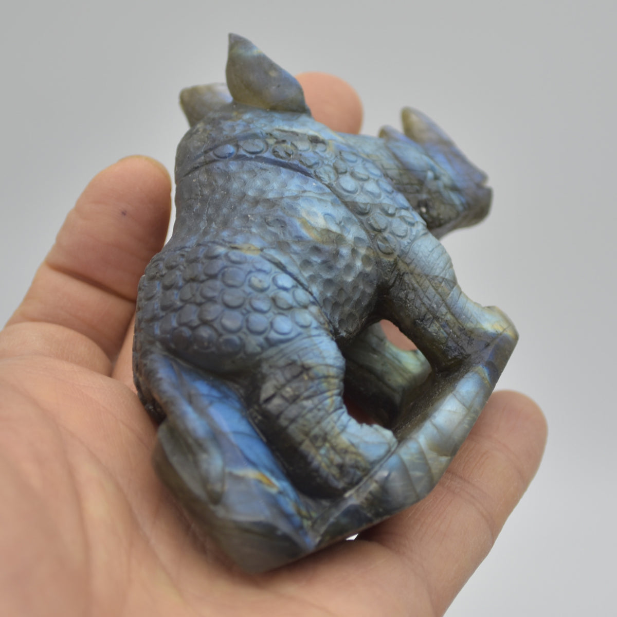 Labradorite Crystal Rhinoceros - 6.5cm x 9.5cm x 3cm - 182 grams #05
