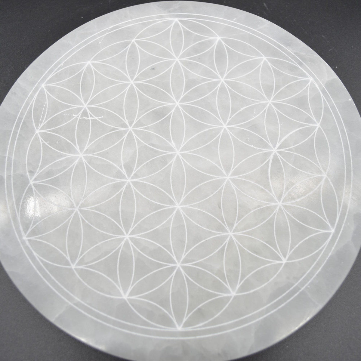 Selenite Flower Grid Round Charging Plate - 1 Count - 6 Sizes
