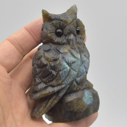 Labradorite Crystal Carved Owl - 8.5cm - 196 grams #16