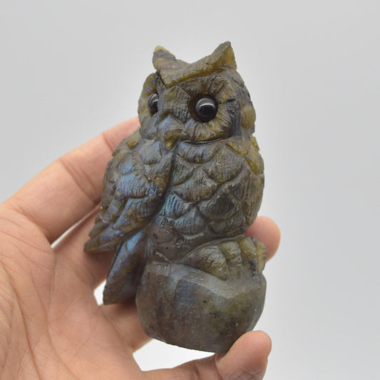 Labradorite Crystal Carved Owl - 9cm - 244 grams #17