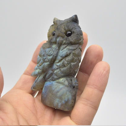 Labradorite Crystal Carved Owl - 7.5cm - 121 grams #08