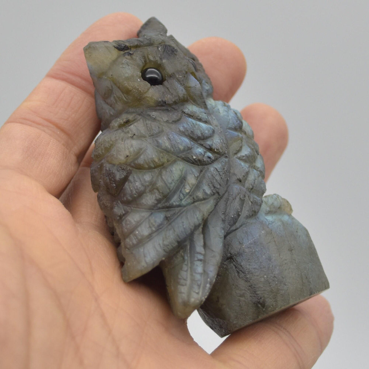 Labradorite Crystal Carved Owl - 7.5cm - 121 grams #08