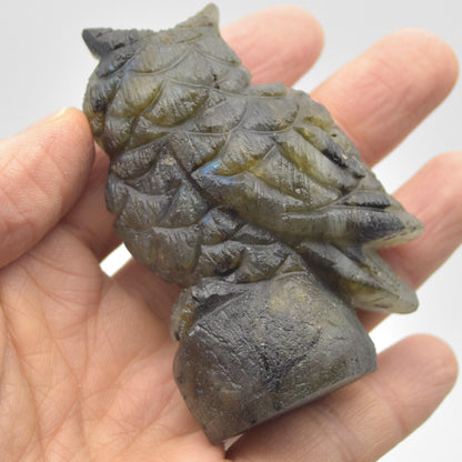 Labradorite Crystal Carved Owl - 7.5cm - 121 grams #08