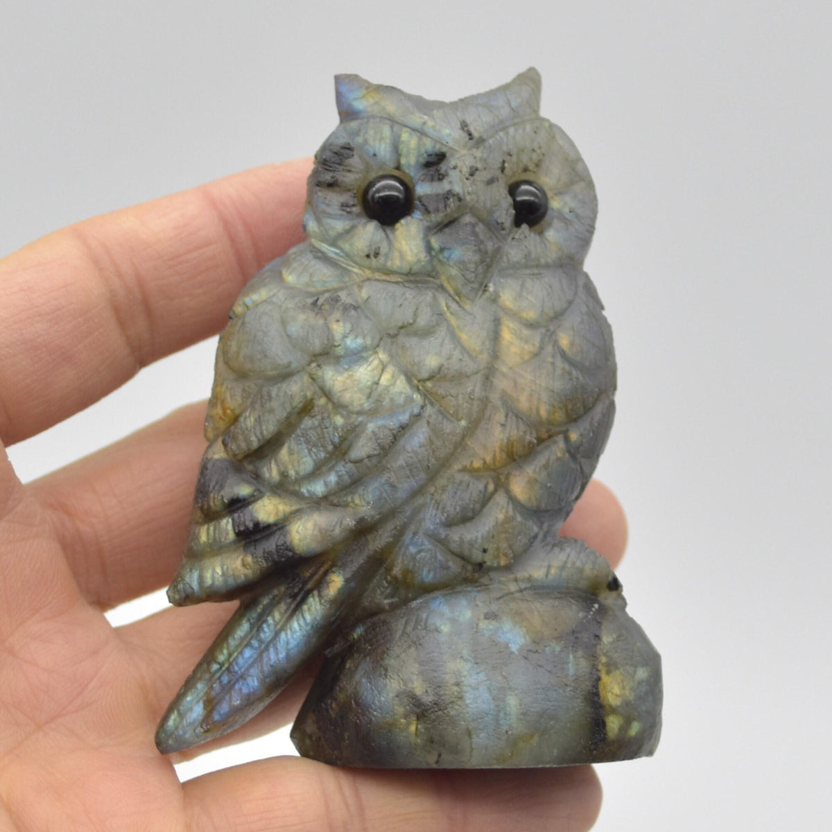Labradorite Crystal Carved Owl - 8.5cm - 199 grams #07
