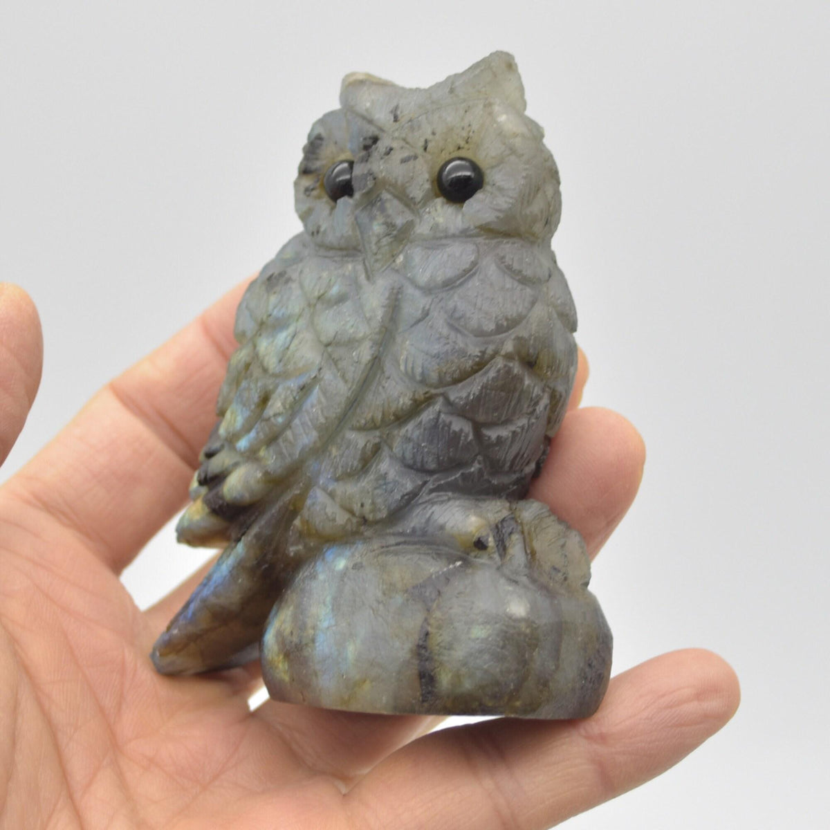 Labradorite Crystal Carved Owl - 8.5cm - 199 grams #07