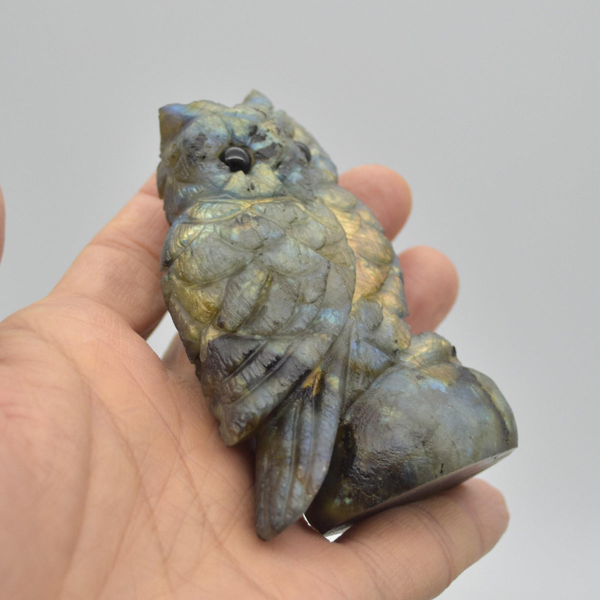 Labradorite Crystal Carved Owl - 8.5cm - 199 grams #07
