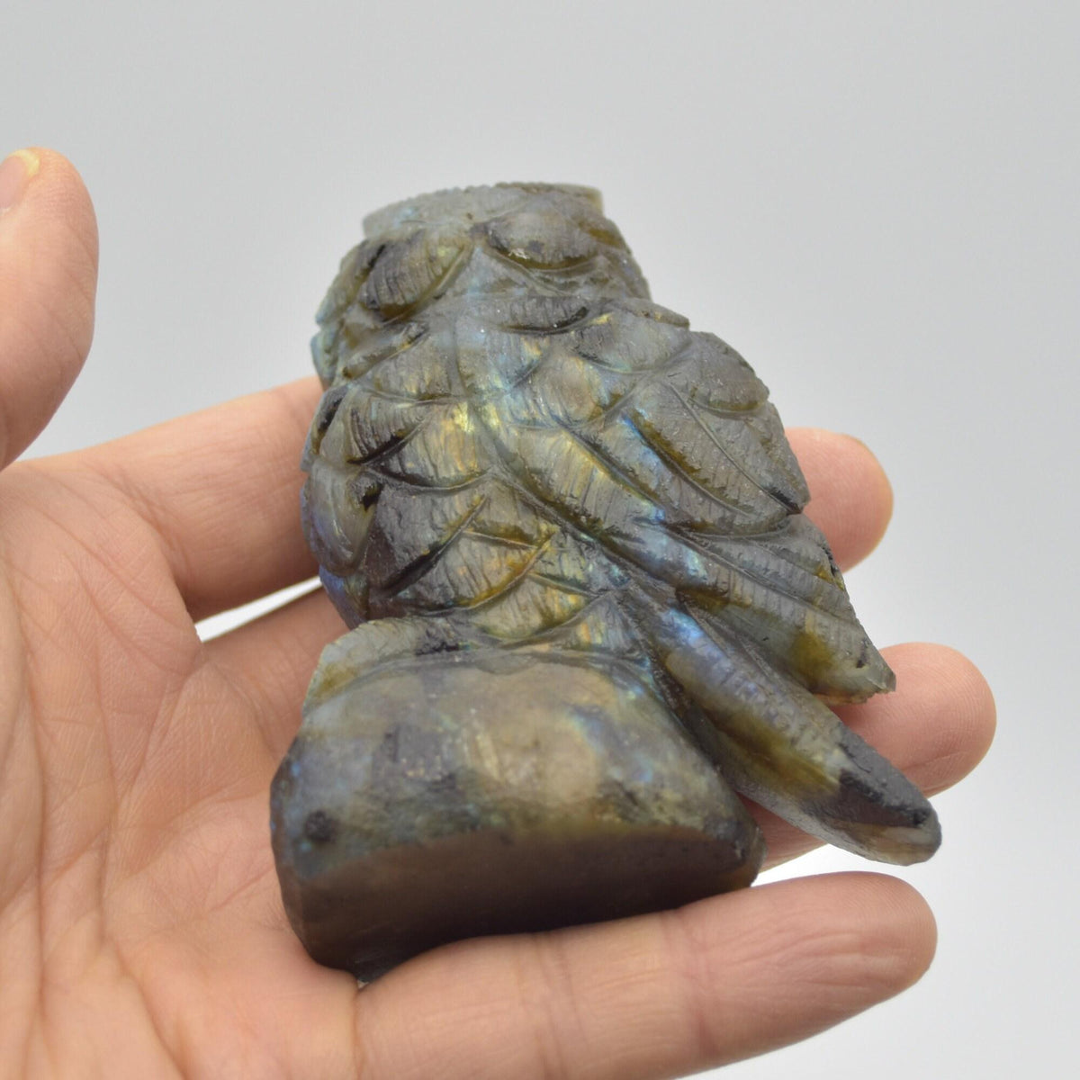Labradorite Crystal Carved Owl - 8.5cm - 199 grams #07