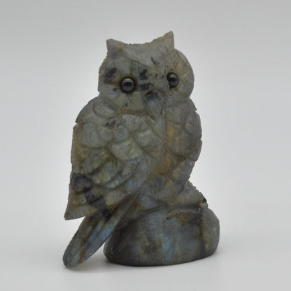 Labradorite Crystal Carved Owl - 8.5cm - 199 grams #07