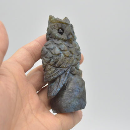 Labradorite Crystal Carved Owl - 9cm - 171 grams #06