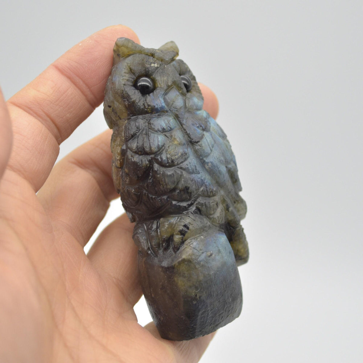 Labradorite Crystal Carved Owl - 8.5cm - 146 grams #04