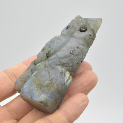 Labradorite Crystal Carved Owl - 8cm - 125 grams #03