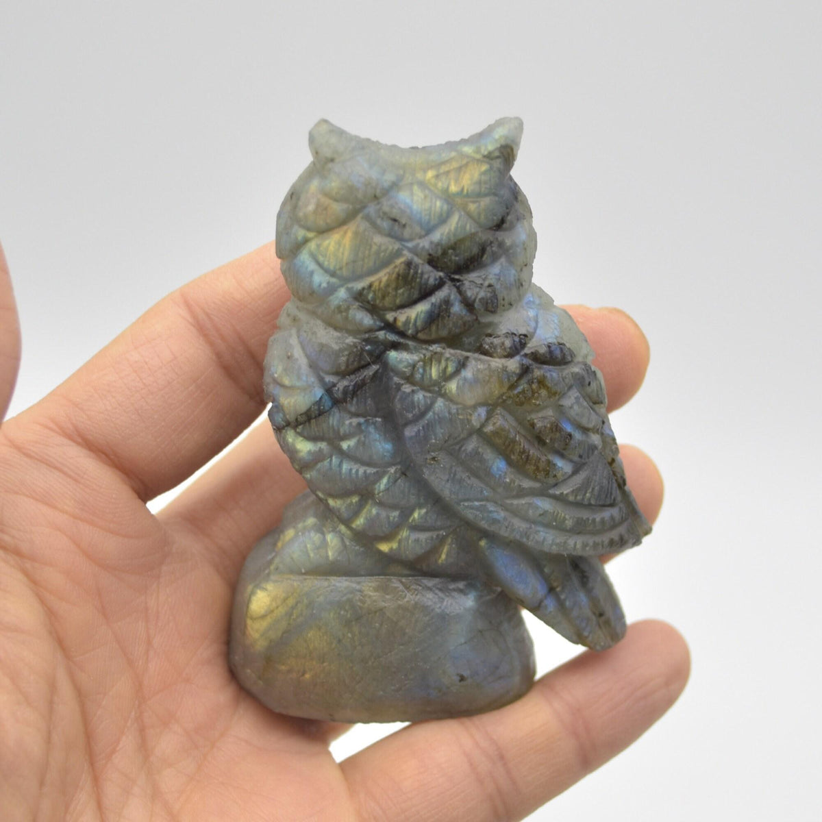 Labradorite Crystal Carved Owl - 8cm - 124 grams #02