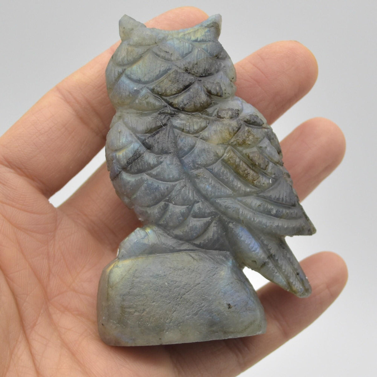 Labradorite Crystal Carved Owl - 8cm - 124 grams #02