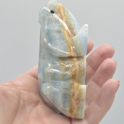 Blue Onyx (Lemurian Aquatine Calcite) Crystal Carved Frog / Toad - 289 grams #04