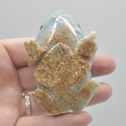 Blue Onyx (Lemurian Aquatine Calcite) Crystal Carved Frog / Toad - 131 grams #02
