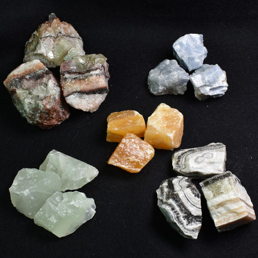 Natural Calcite Raw Blue, Green, tri-colour, Orange Honey, Zebra Crystals from Mexico - 5 Options - 1 or 5 Count