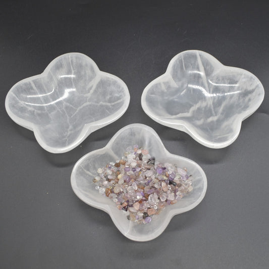 Selenite Freeform Clover Shaped Crystal Charging Bowl - 15cm - 1 Count