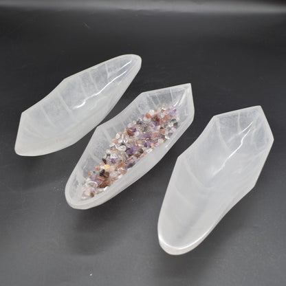 Large Selenite Irregular Leaf / Boat Shaped Crystal Charging Bowl - 23cm - 25cm - 1 Count