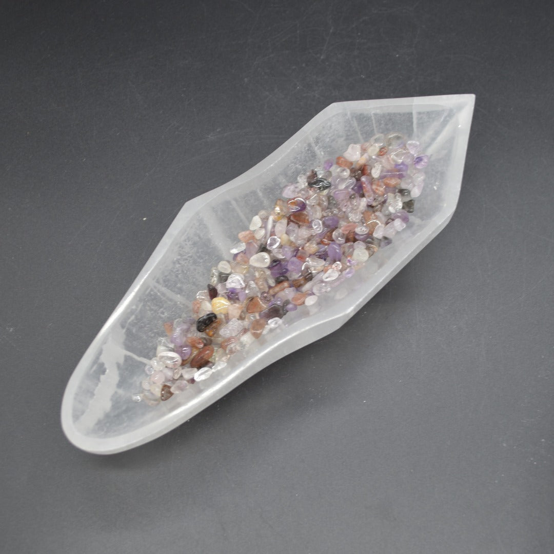 Large Selenite Irregular Leaf / Boat Shaped Crystal Charging Bowl - 23cm - 25cm - 1 Count