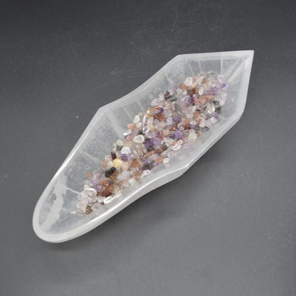 Large Selenite Irregular Leaf / Boat Shaped Crystal Charging Bowl - 23cm - 25cm - 1 Count
