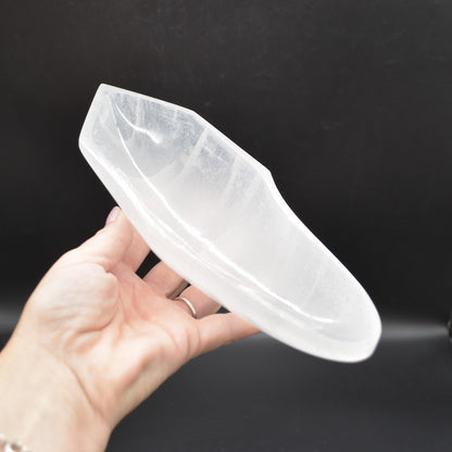 Large Selenite Irregular Leaf / Boat Shaped Crystal Charging Bowl - 23cm - 25cm - 1 Count