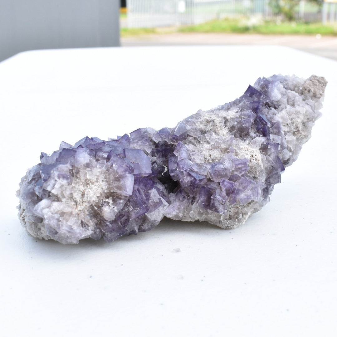 Purple Fluorite (with Calcite) Raw Cluster Specimen - Sourced Greenlaws Mine, England, UK - 613 grams #GLF02-04