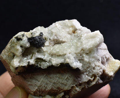 Green Herderite on Feldpar with Schorl Black Tourmaline, Elbaite Green Tourmaline, Albite, Rare, Synergy 12, Crystal Specimen - 122 grams