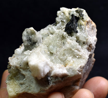 Green Herderite on Feldpar with Schorl Black Tourmaline, Elbaite Green Tourmaline, Albite, Rare, Synergy 12, Crystal Specimen - 122 grams