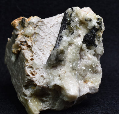 Green Herderite on Feldpar with Schorl Black Tourmaline, Elbaite Green Tourmaline, Albite, Rare, Synergy 12, Crystal Specimen - 122 grams