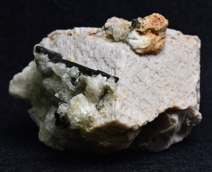 Green Herderite on Feldpar with Schorl Black Tourmaline, Elbaite Green Tourmaline, Albite, Rare, Synergy 12, Crystal Specimen - 122 grams