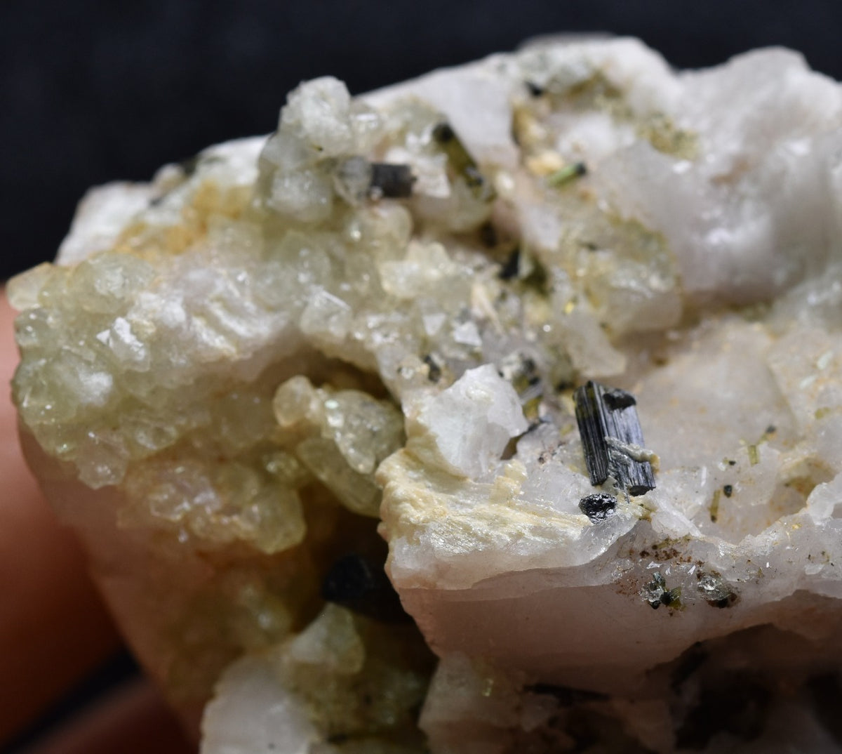 Green Herderite with Schorl Black Tourmaline, Elbaite Green Tourmaline, Albite, Feldspar, Rare, Synergy 12, Crystal Specimen - 69 grams