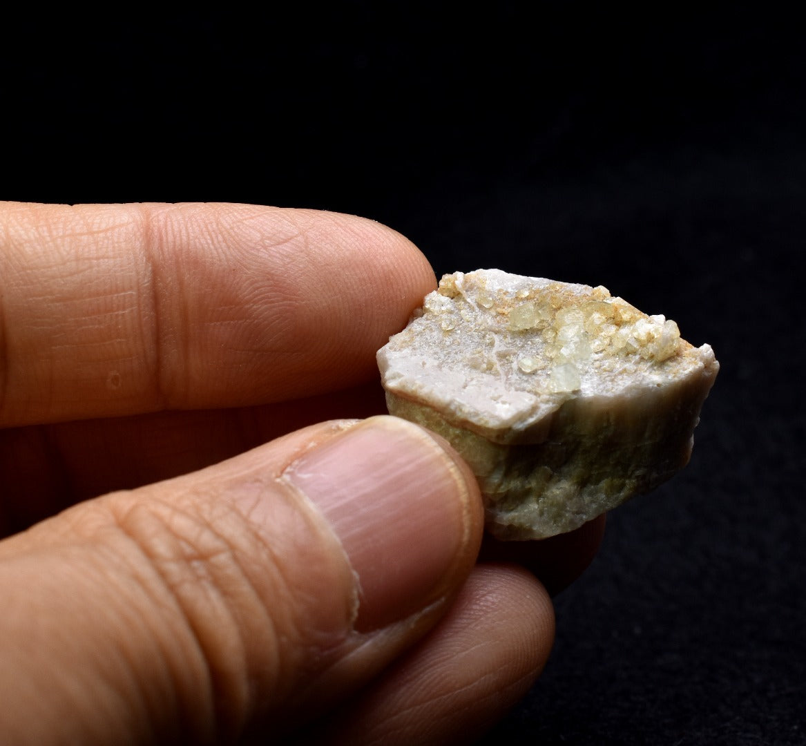 Natural Green Herderite on Feldspar, Rare, Synergy 12, Crystal Specimen - 8 grams