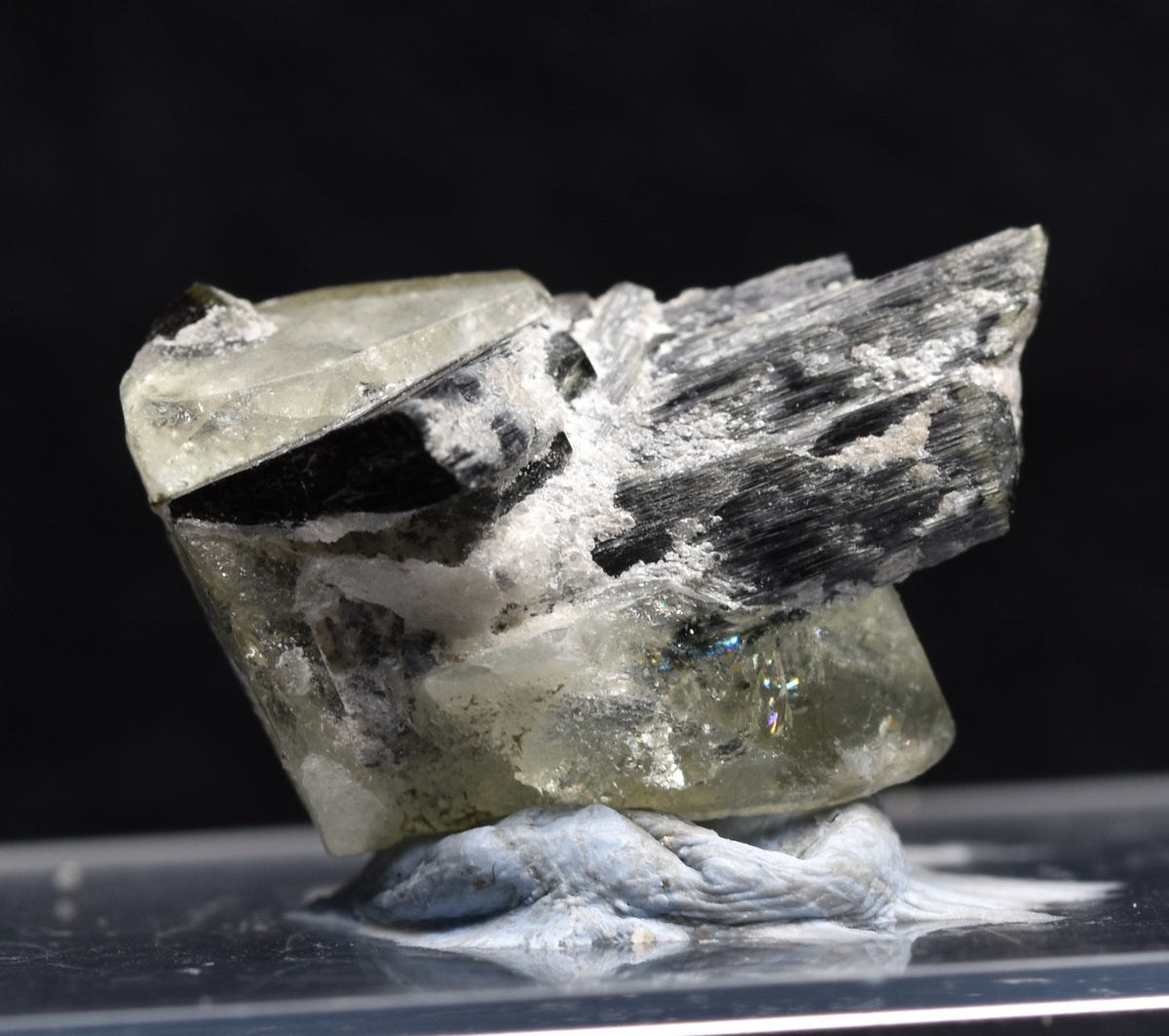 Green Herderite with Schorl Black Tourmaline, Rare, Synergy 12, Crystal Specimen - 3.6 grams
