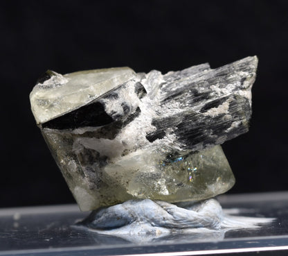 Green Herderite with Schorl Black Tourmaline, Rare, Synergy 12, Crystal Specimen - 3.6 grams