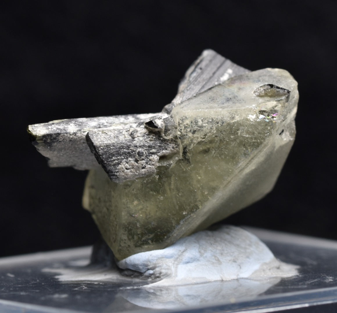 Green Herderite with Schorl Black Tourmaline, Rare, Synergy 12, Crystal Specimen - 3.6 grams