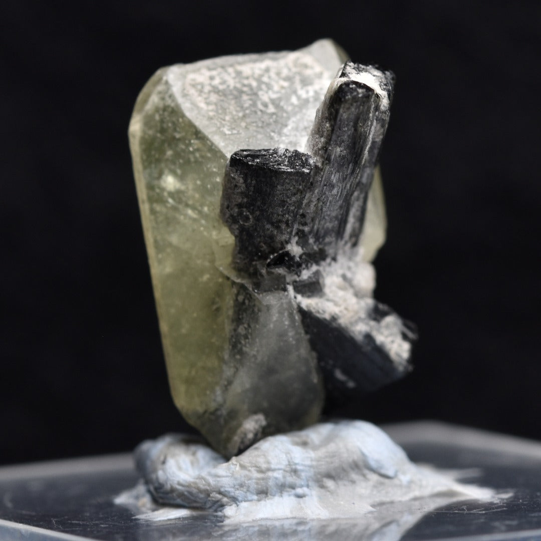Green Herderite with Schorl Black Tourmaline, Rare, Synergy 12, Crystal Specimen - 3.6 grams