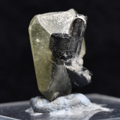 Green Herderite with Schorl Black Tourmaline, Rare, Synergy 12, Crystal Specimen - 3.6 grams