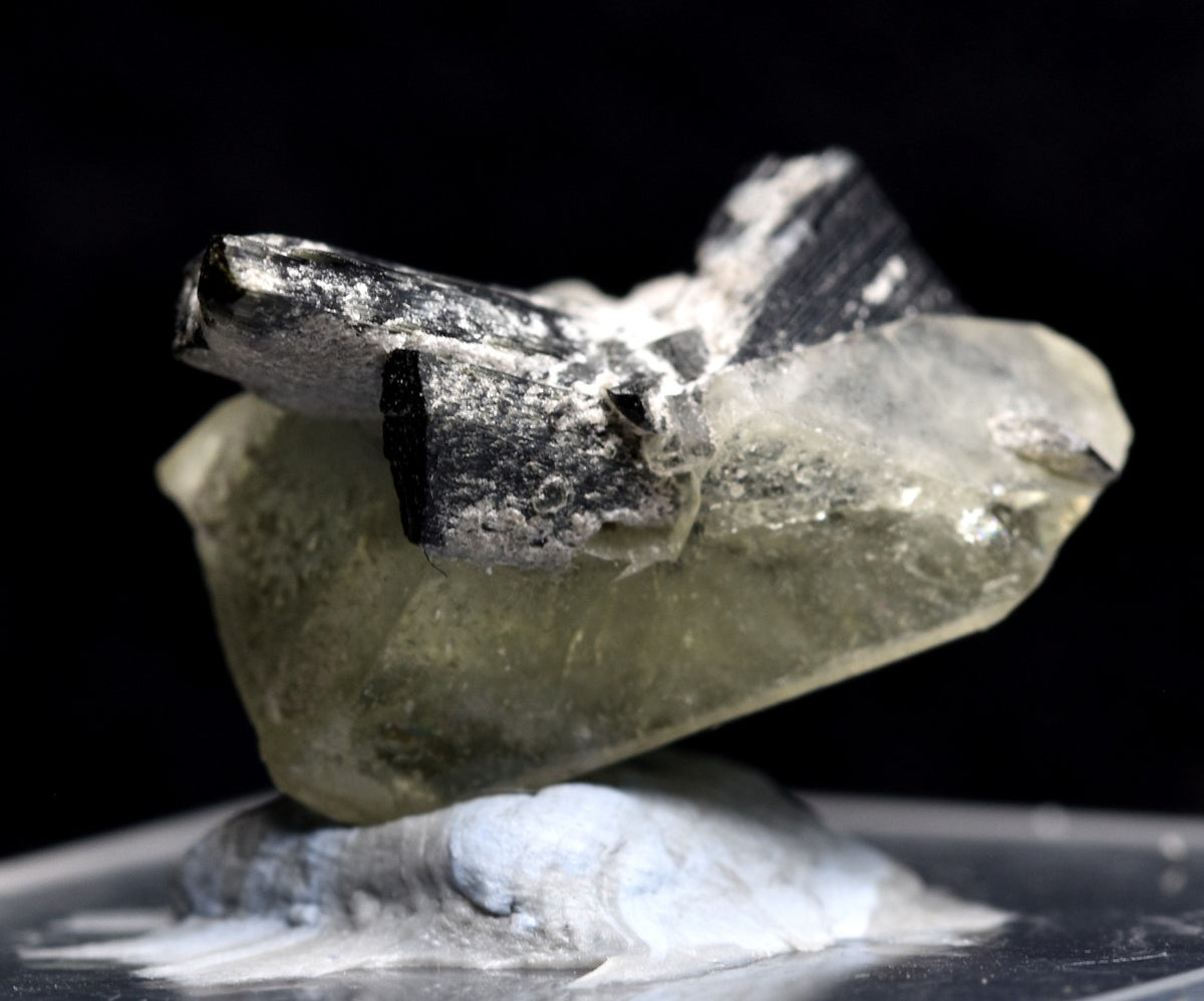 Green Herderite with Schorl Black Tourmaline, Rare, Synergy 12, Crystal Specimen - 3.6 grams